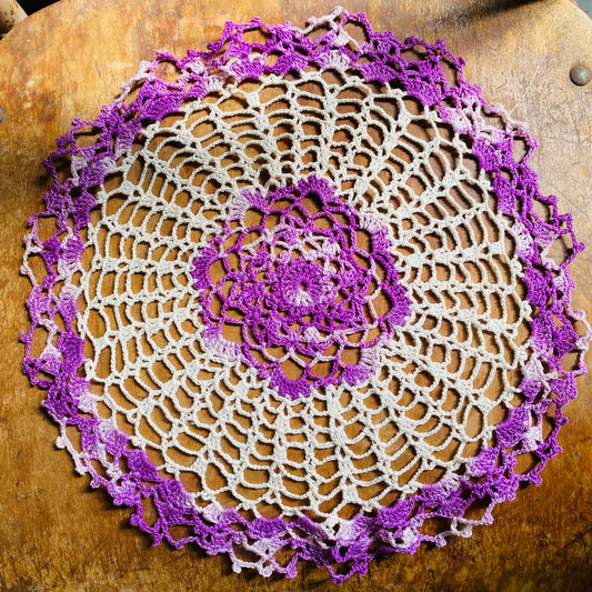 【USA vintage】レース編み ドイリー パープル