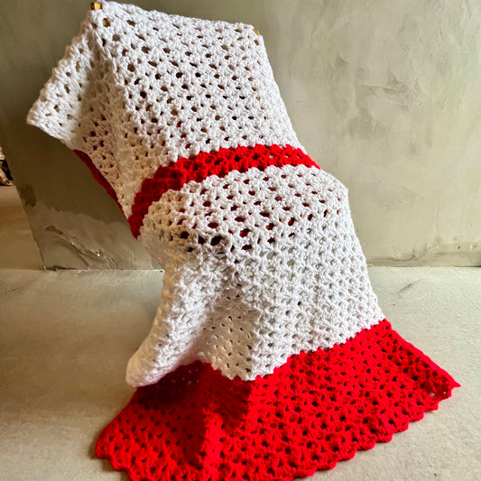 【USA vintage】グラニーブランケット ひざ掛け 赤×白