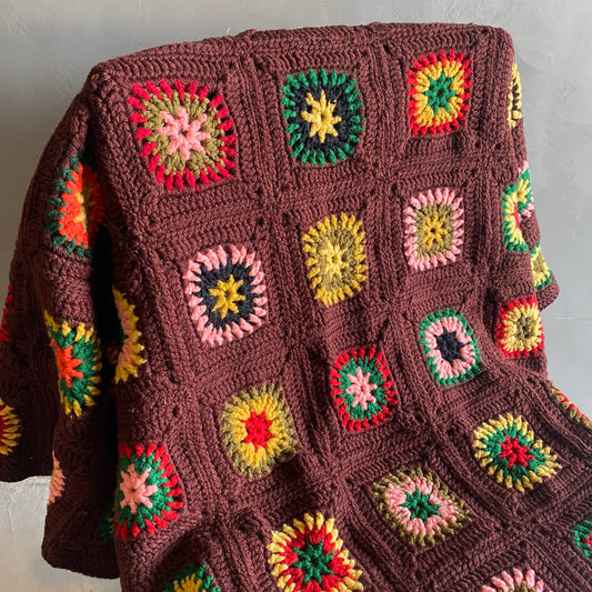 【1970s USA vintage】グラニーブランケット クロシェ ブラウン