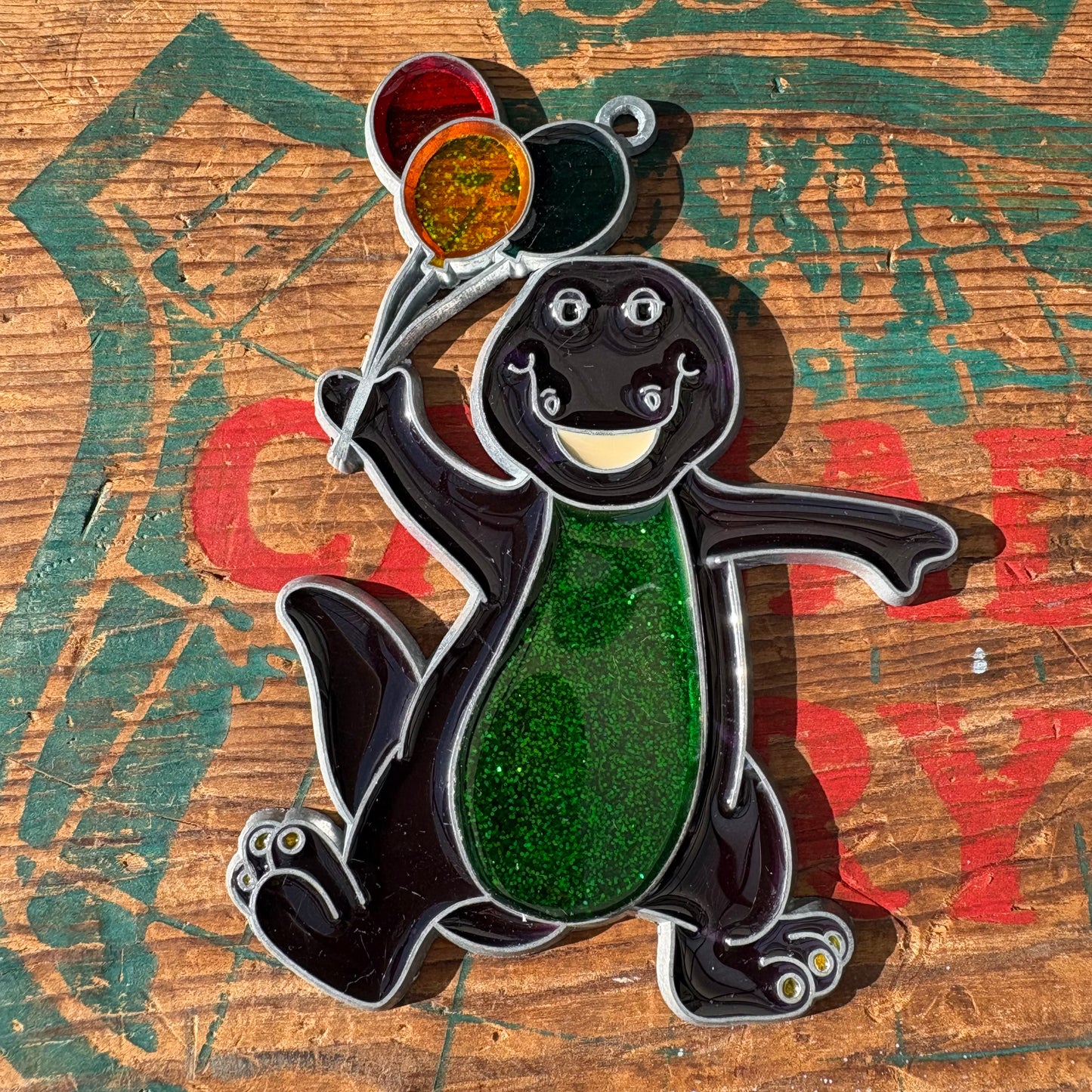 【USA vintage】stained glass ornament Barney