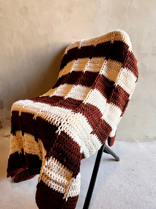 【USA vintage】グラニーブランケット 白×茶