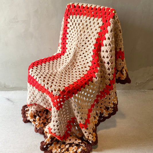 【1970s USA vintage】グラニーブランケット クロシェ ブラウン系