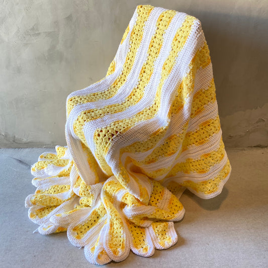 【1970s USA vintage】グラニーブランケット クロシェ イエロー