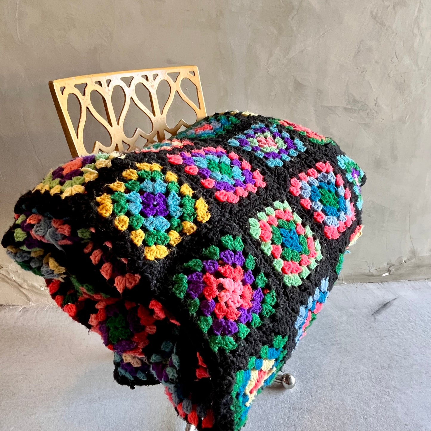 【USA vintage】グラニーブランケット グラニースクエア黒