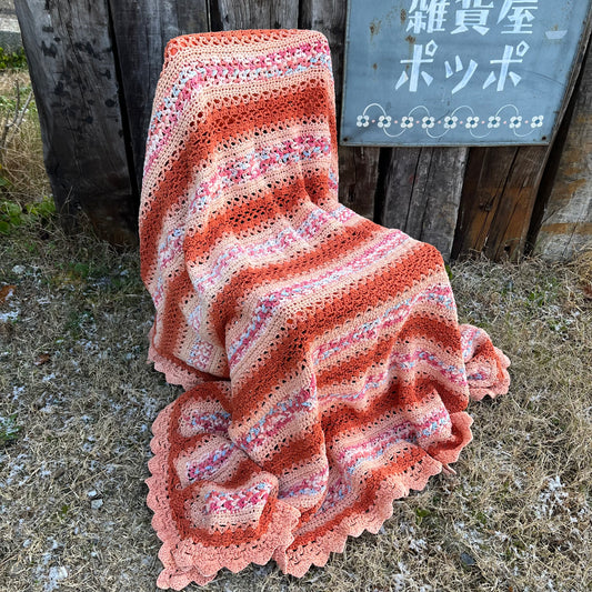 【USA vintage】Granny Blanket brown × pink border