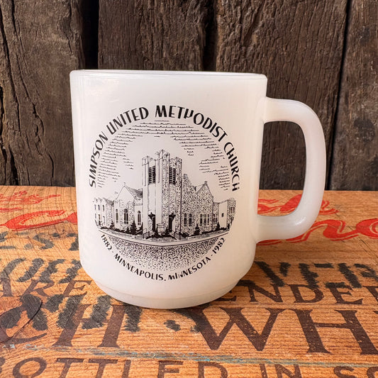 【1982 USA vintage】SIMSPON UNITED METHODIST CHURCH Glassbake Milk Glass Mug