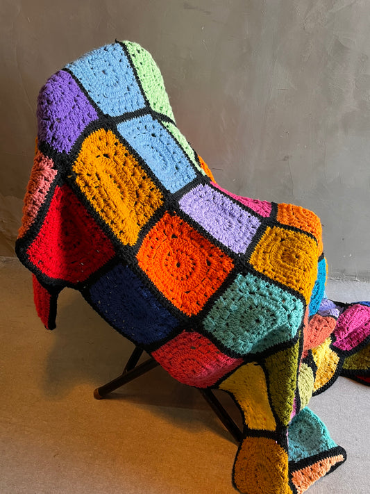 【USA vintage】グラニーブランケット カラフルスクエア