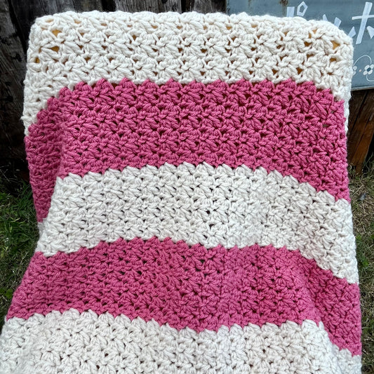 【USA vintage】グラニーブランケット ピンク×白