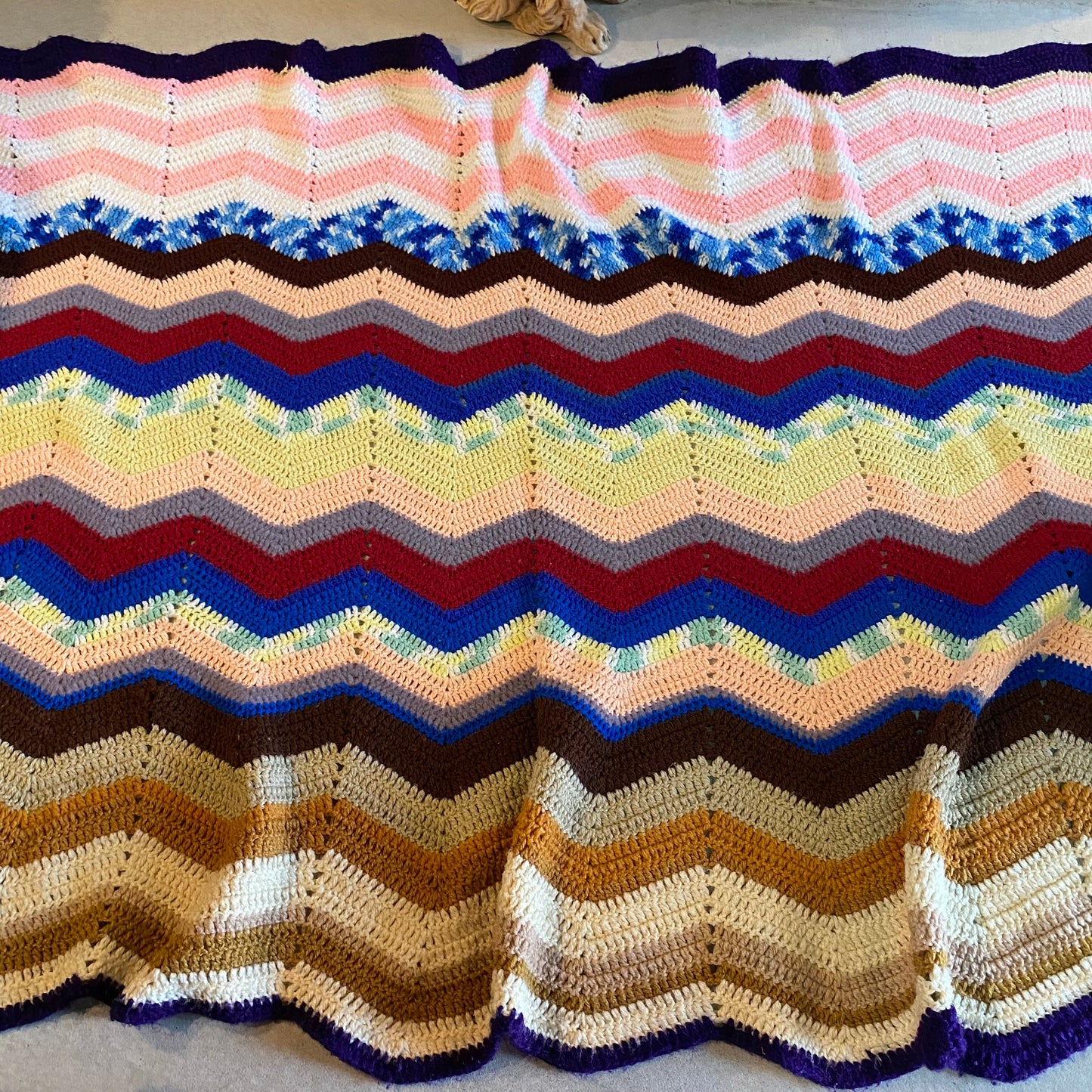 【1970s USA vintage】グラニーブランケット クロシェ ギザギザ カラフル