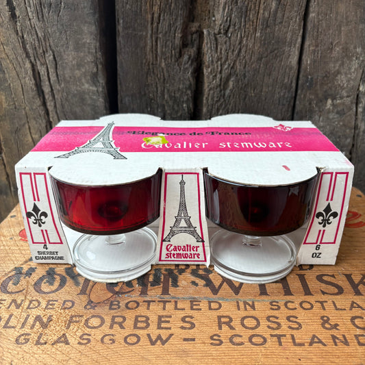 【1960s-1970s France Vintage】J.G. Durand “Cavalier Stemware” Red Glass Set