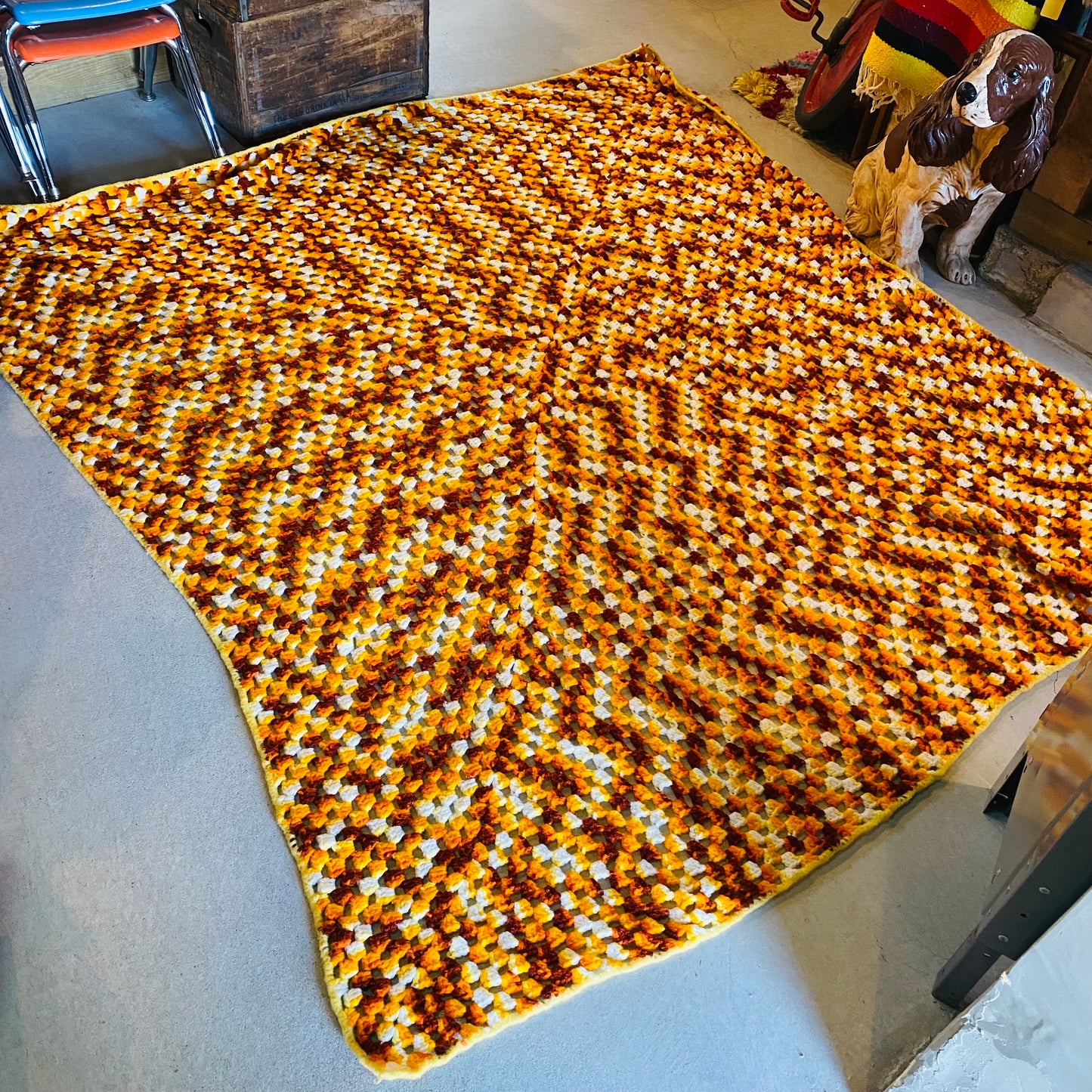 【1970s USA vintage】グラニーブランケット オレンジ グラデーション