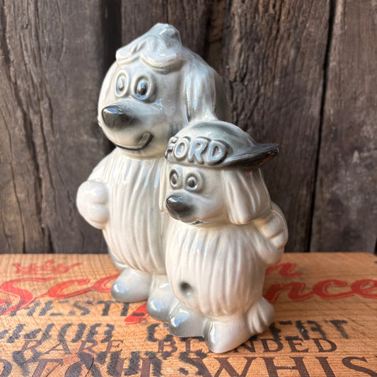 【1960s USA Vintage】Ceramic Bank FORD Advertising Shaggy Dog