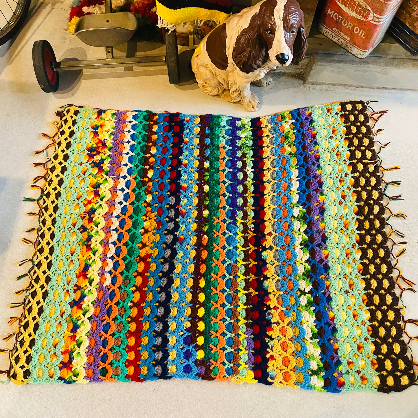 【1970s USA vintage】グラニーブランケット ラグ カラフル