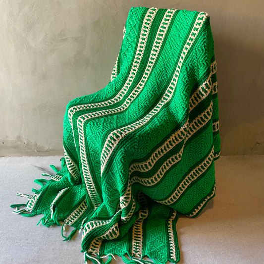 【1970s USA vintage】グラニーブランケット ラグ グリーン