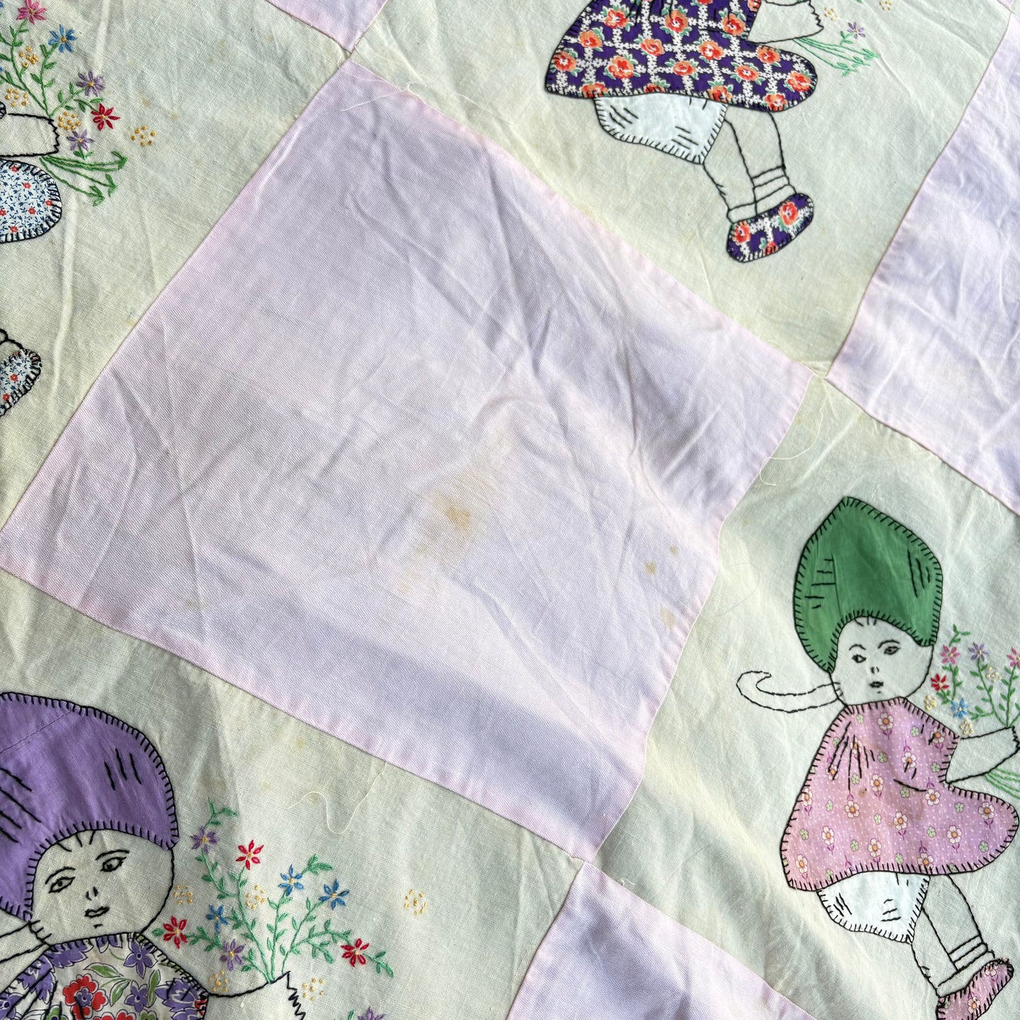 【USA vintage】feed sack antique fabric girl