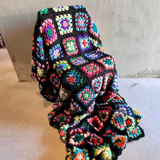 【USA vintage】グラニーブランケット グラニースクエア黒