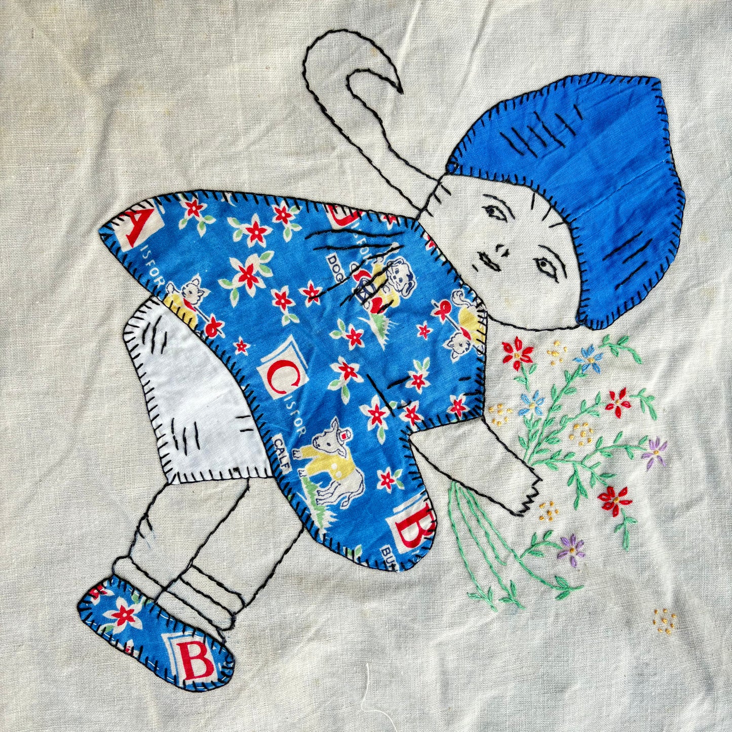 【USA vintage】feed sack antique fabric girl