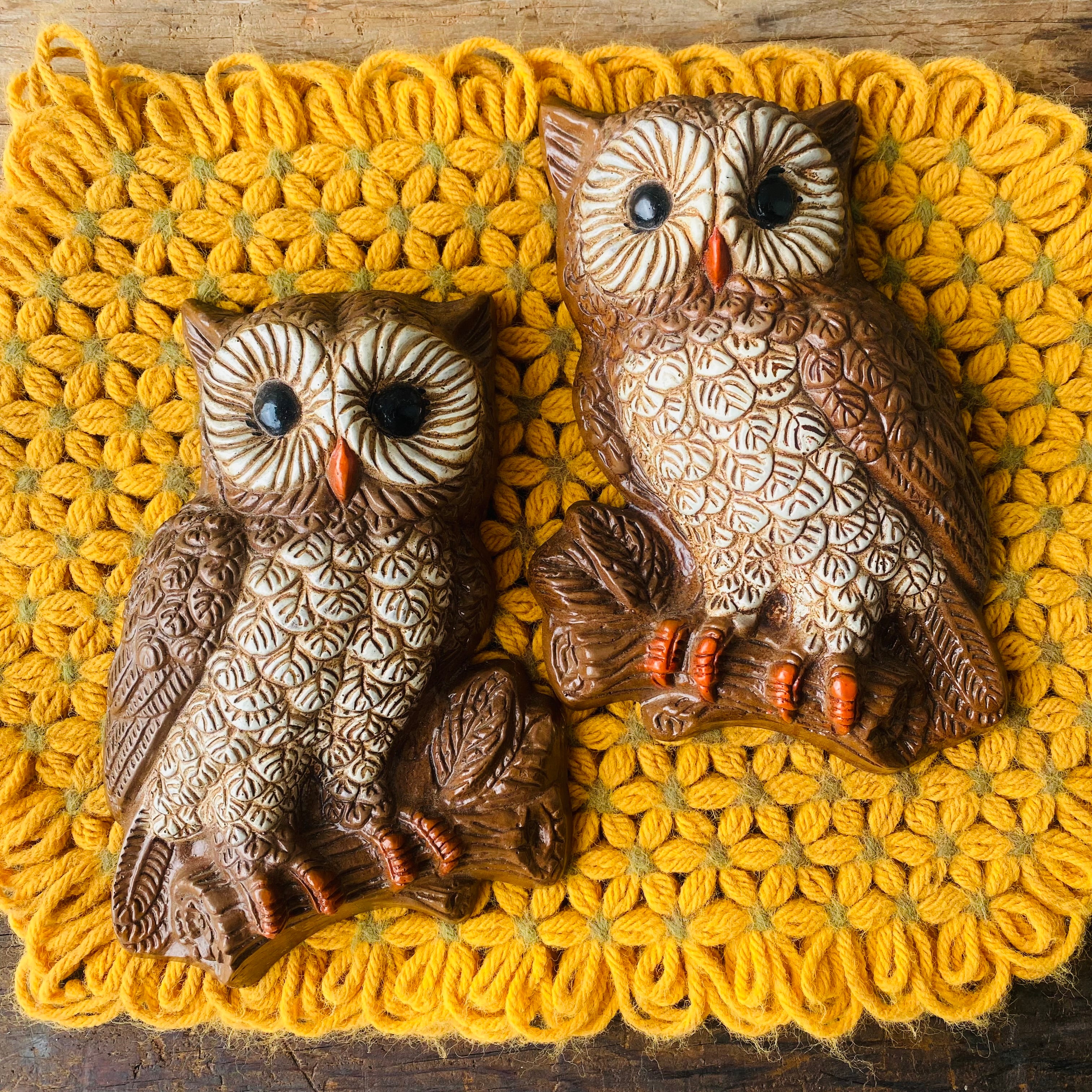 【1970s USA vintage】owl wall deco フクロウの壁掛け ペア