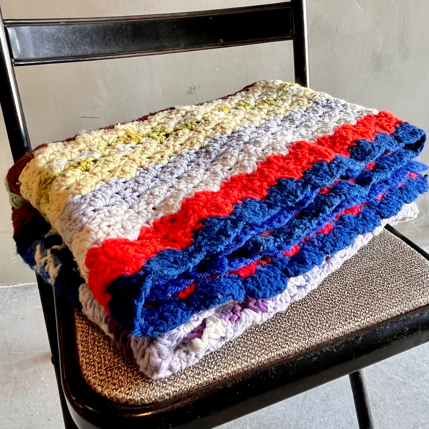 【USA vintage】グラニーブランケット ボーダー マルチカバー