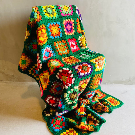 【1970s USA vintage】グラニーブランケット クロシェ グリーン