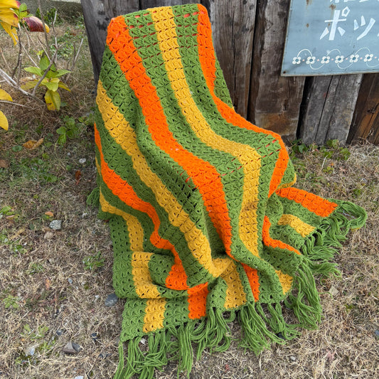 【USA vintage】granny blanket Orange×Green