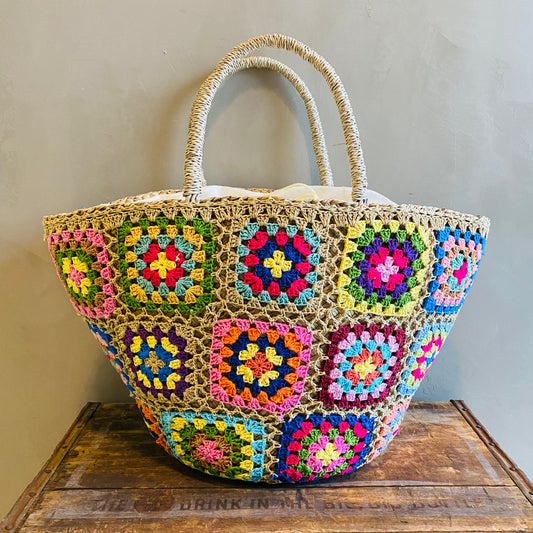 クロシェ編み グラニースクエア モチーフ カゴバッグ