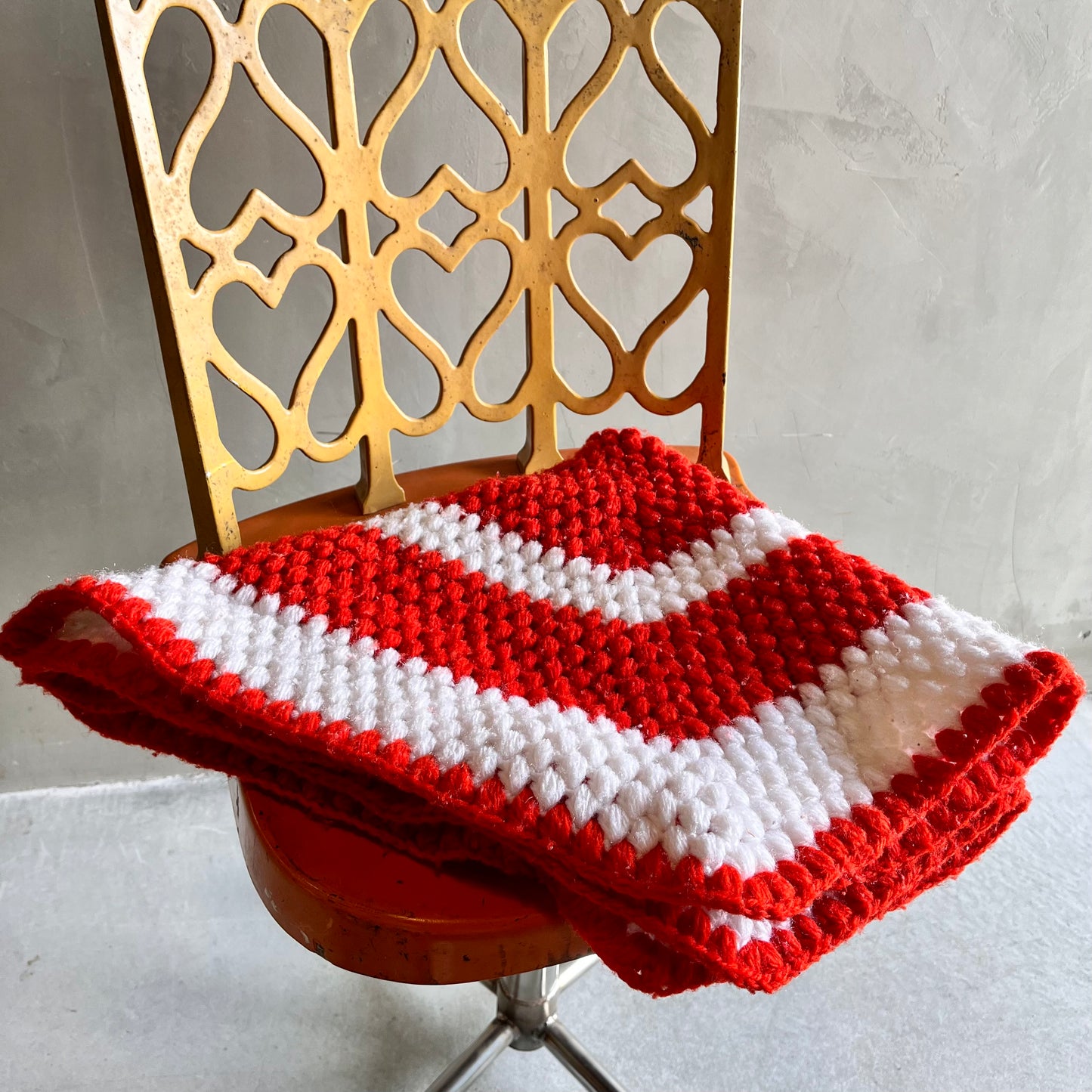 【USA vintage】グラニー ラグ 赤×白