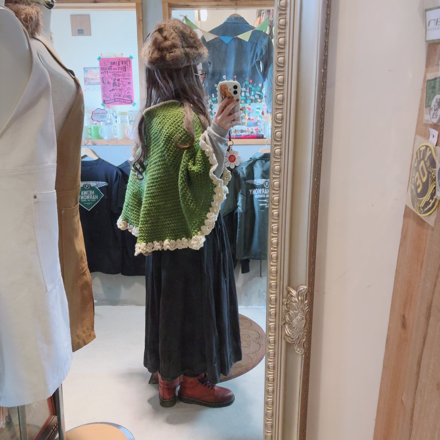 【USA vintage】 Knit poncho green