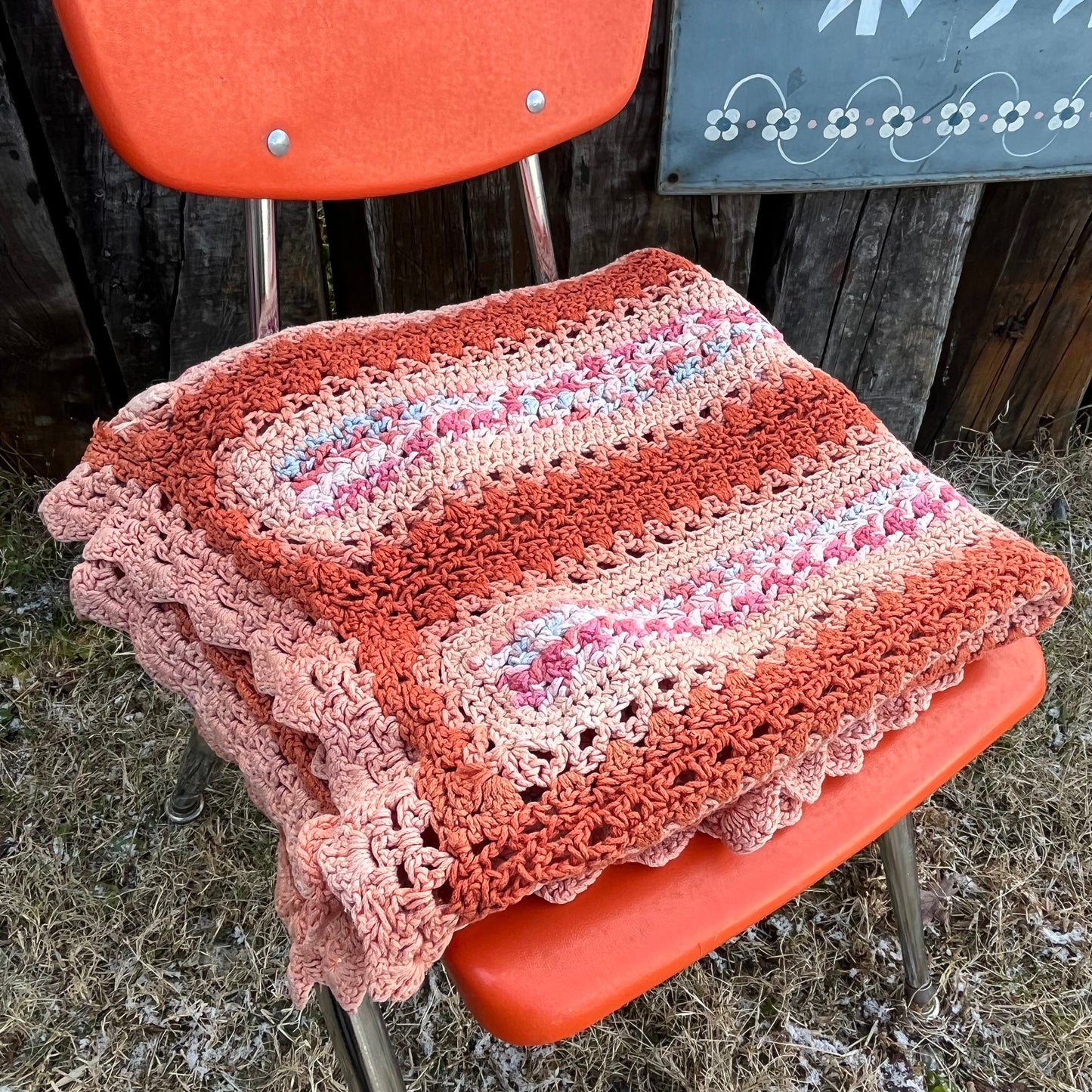 【USA vintage】Granny Blanket brown × pink border