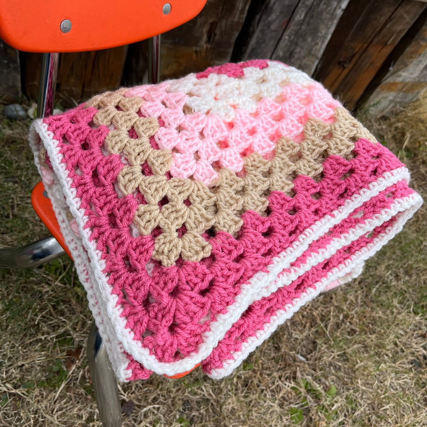 【USA vintage】Granny Blanket pink × beige square