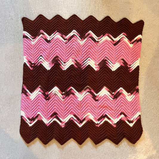 【USA vintage】グラニーブランケット ピンク×茶色×白 ひざ掛け