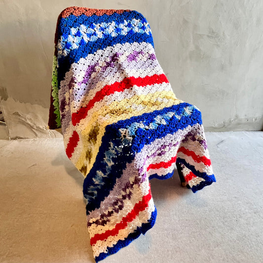 【USA vintage】グラニーブランケット ボーダー マルチカバー