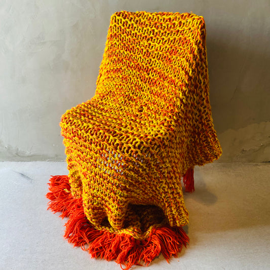 【1970s USA vintage】グラニーブランケット クロシェ イエロー