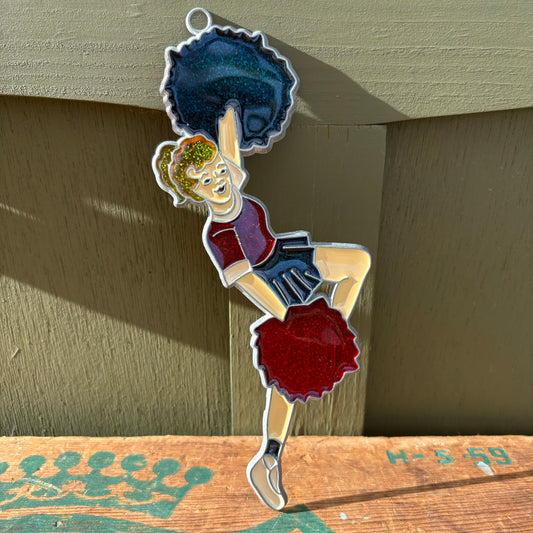 【USA vintage】stained glass ornament cheerleader