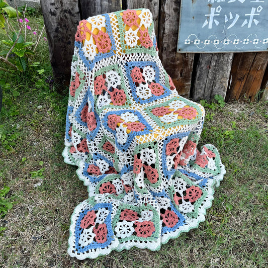 【USA vintage】グラニーブランケット パステルカラー モチーフ