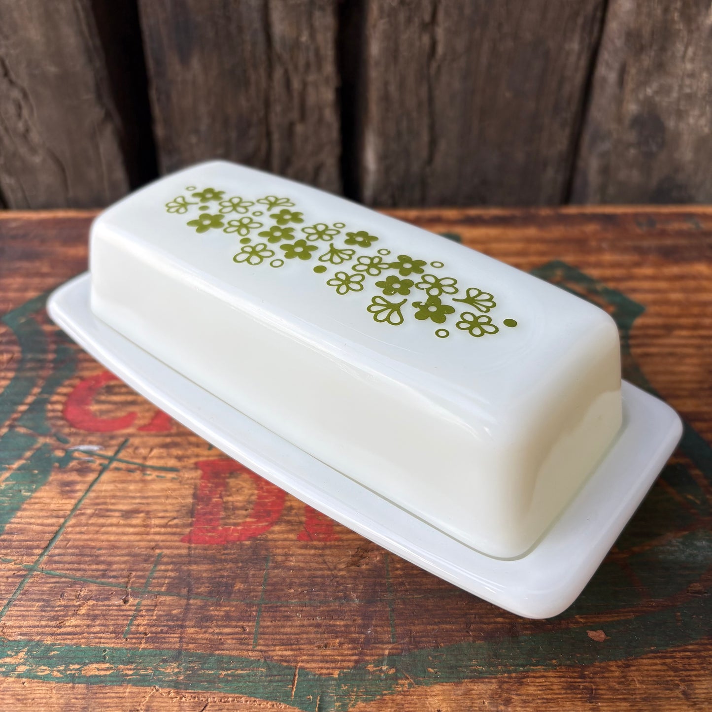 【1970s USA vintage】OLD PYREX SpringBlossom butter dish