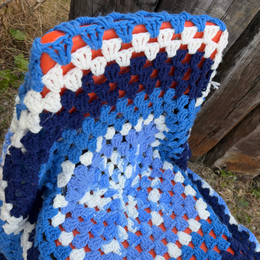 【USA vintage】granny blanket square Blue