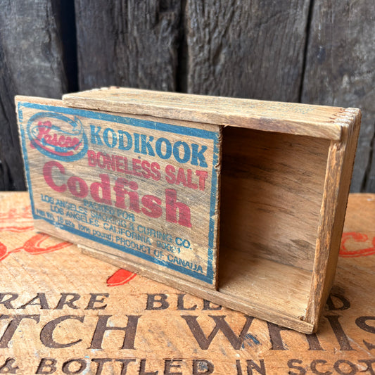 【1930s-50s USA Vintage】KODIKOOK Codfish Wooden Box
