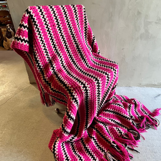 【USA vintage】グラニーブランケット ピンク×黒 ストライプ