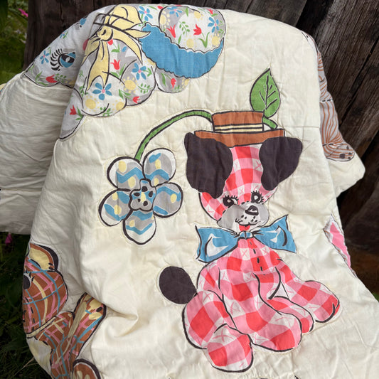 【1960s USA vintage】Nursery Animal Quilt Blanket