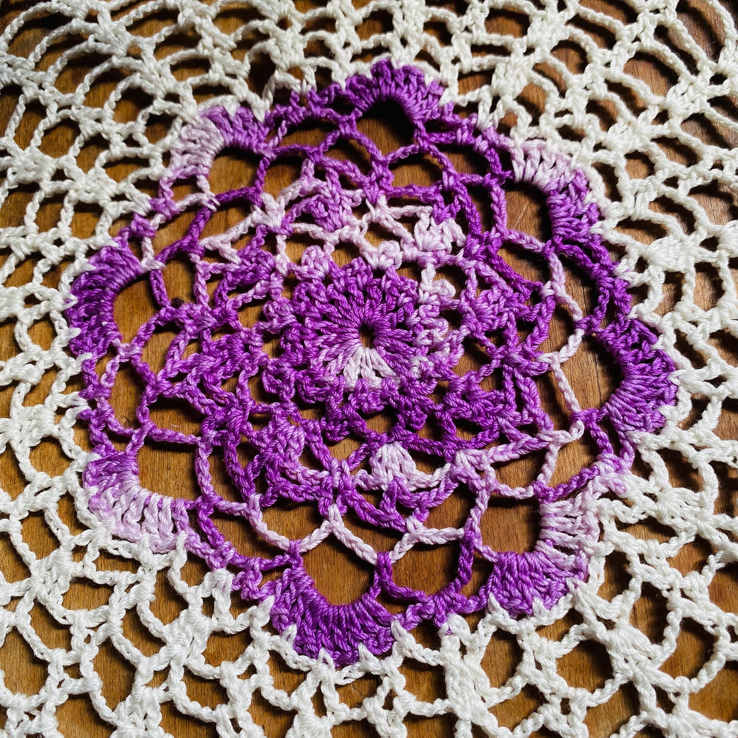 【USA vintage】レース編み ドイリー パープル
