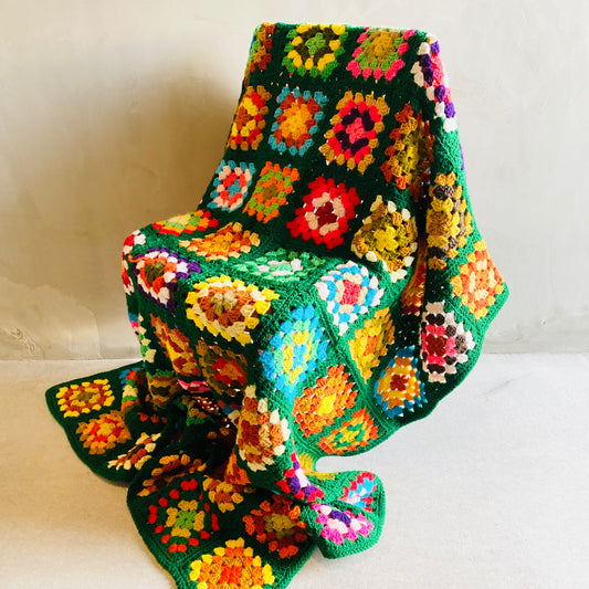 【1970s USA vintage】グラニーブランケット クロシェ グリーン