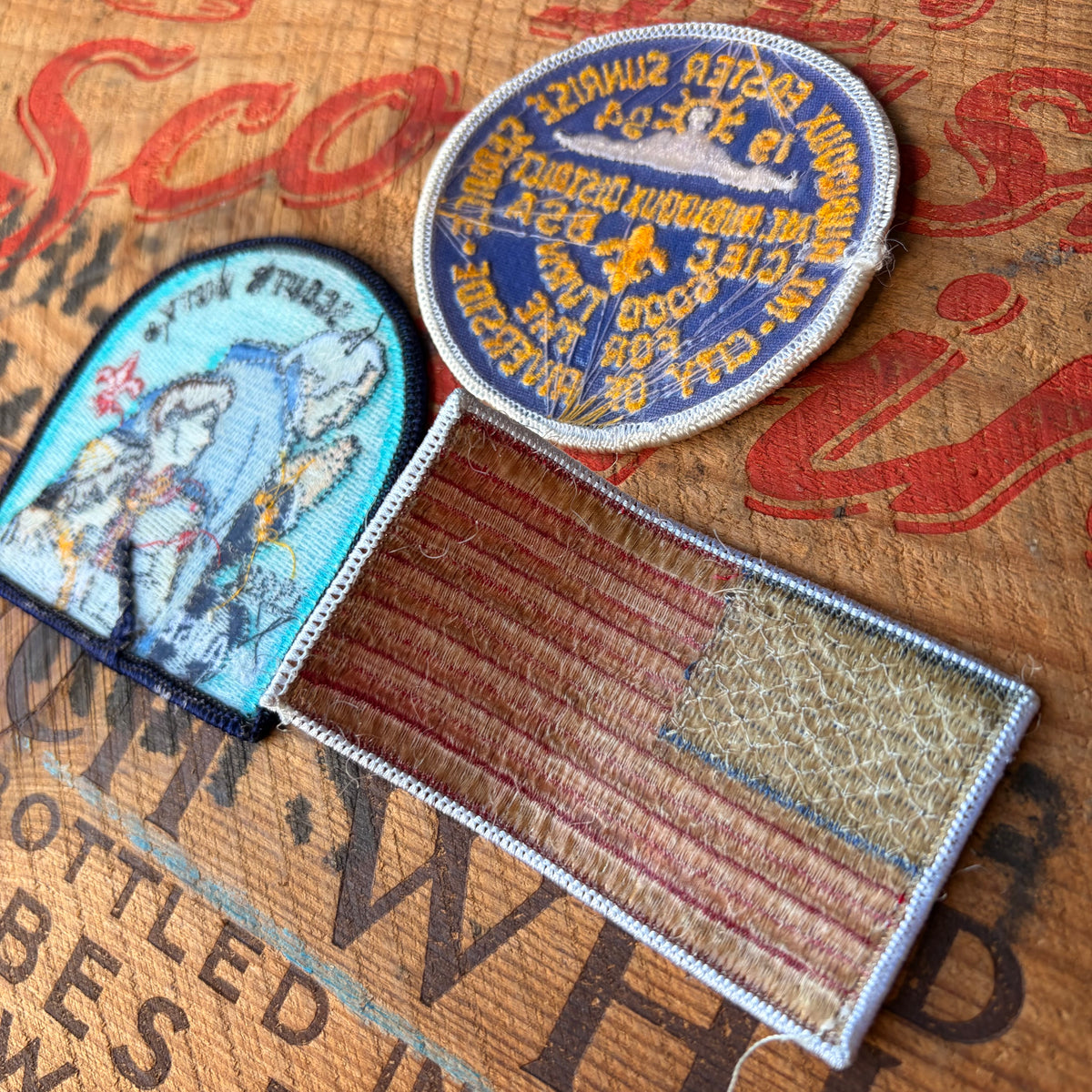 【1990s USA vintage】BSA Scout & American Flag Embroidered Patch 3pcs Set