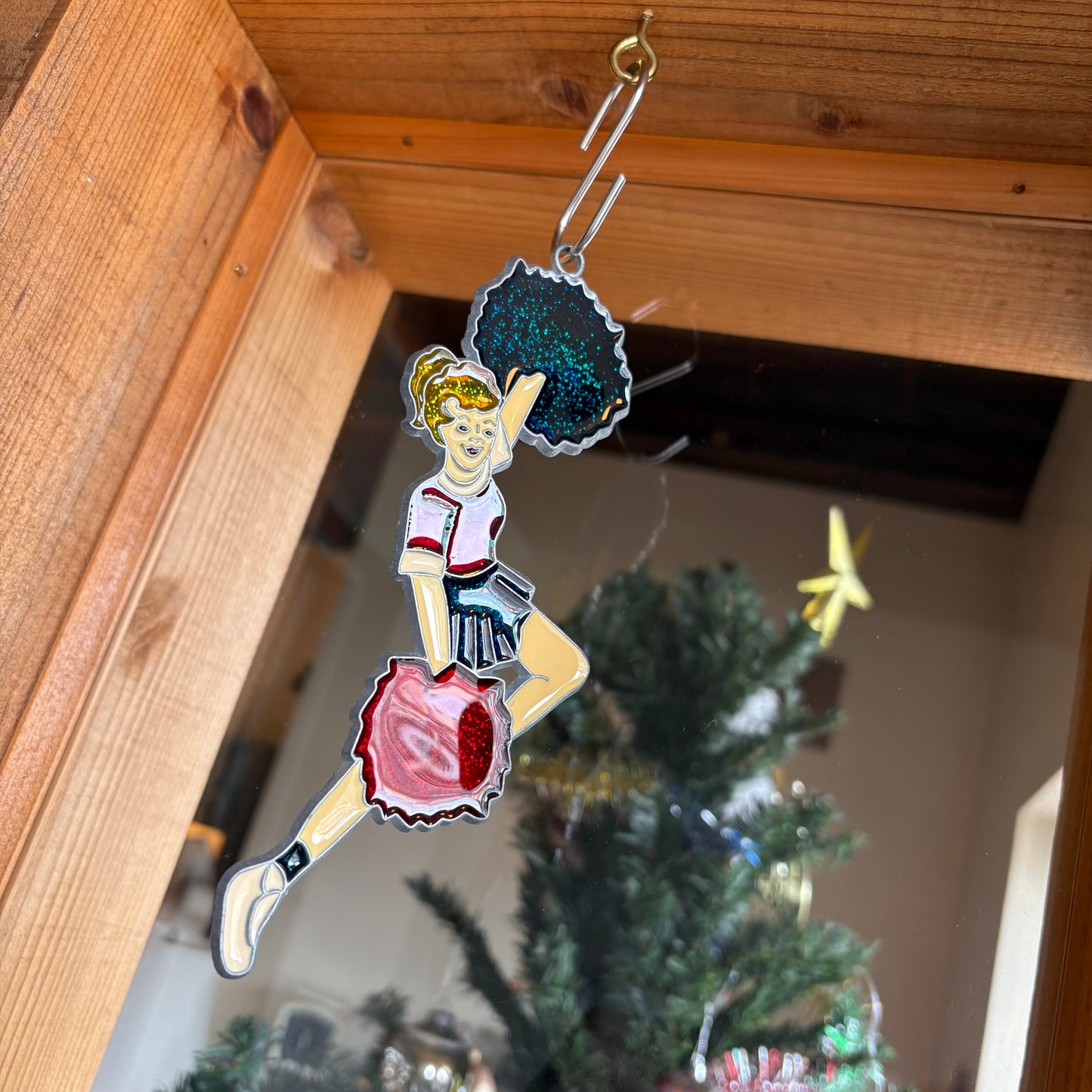 【USA vintage】stained glass ornament cheerleader