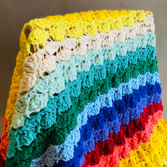 【1970s USA vintage】グラニーブランケット クロシェ レインボー