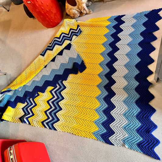 【1970s USA vintage】グラニーブランケット ブルー×イエロー