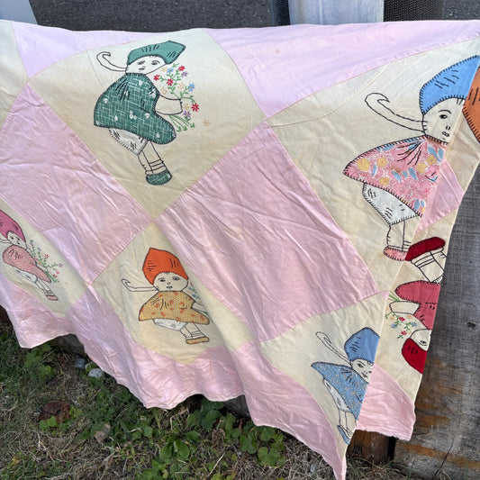 【USA vintage】feed sack antique fabric girl