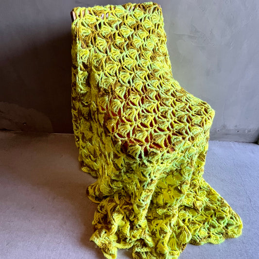 【USA vintage】グラニーブランケット イエロー系 シェルスティッチ