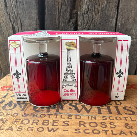 【1960s-1970s France Vintage】 J.G. Durand “Cavalier Stemware” Red Glass Set