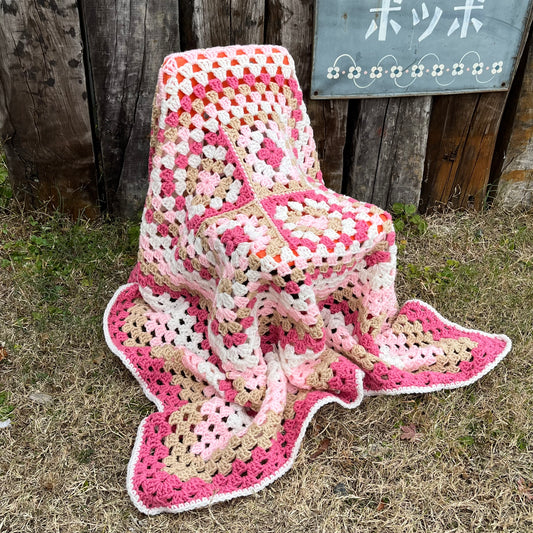 【USA vintage】Granny Blanket pink × beige square